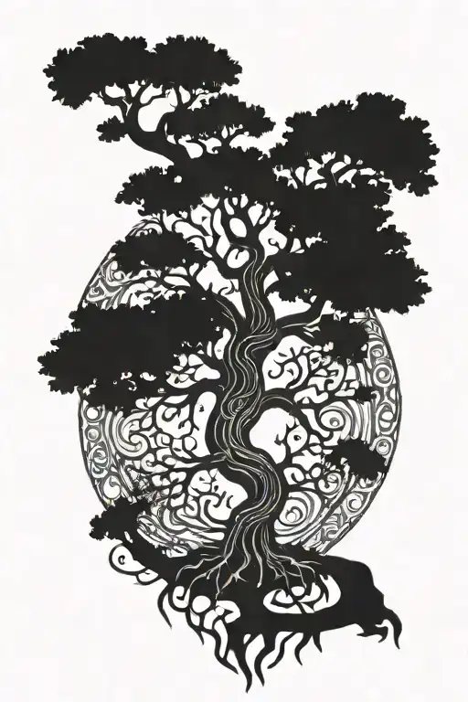 Norse Themed Tree Of Life With Exposed Roots Reaching Deep