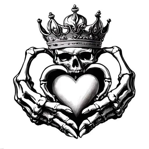 Skeleton Hands Claddagh With Normal Heart And Crown