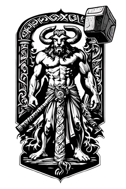 Greek Minotaur Hammer Standing Tall Amidst