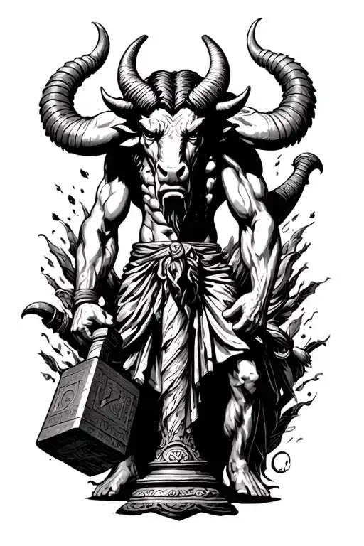 Greek Minotaur Hammer Standing Tall Amidst Sad