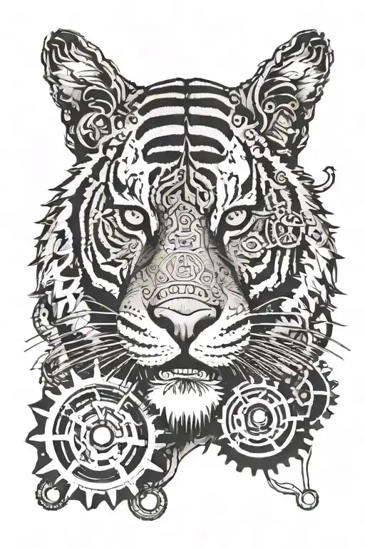 Tiger Head Into Steam Punk Cogs