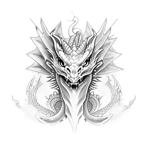 Dragon On Back Coming With Head On Shoulders
