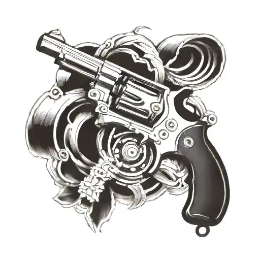 A Detailed Revolver Intertwined With Historical Symbols From The Client's Military Service