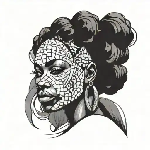 A Beautiful African Woman Symbolizing Strength And Resilience In Blackwork Style