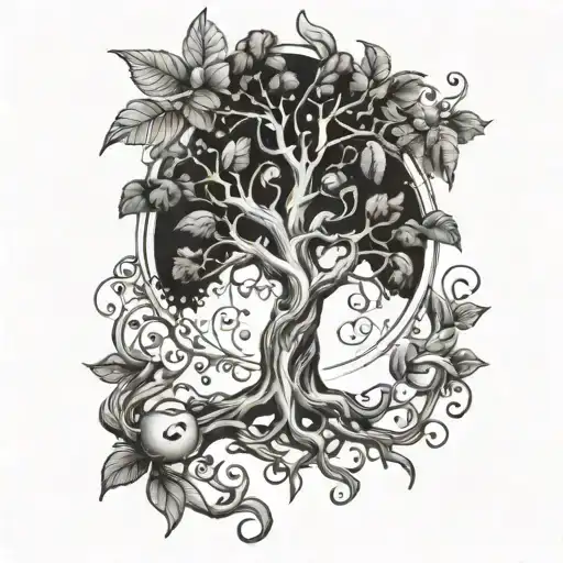 A Tattoo Design Featuring A Family Tree Intertwined With Traditional Italian Symbols
