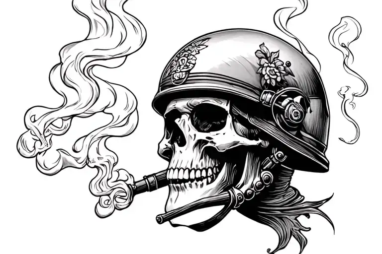 Skull Wearing Helmet And Smoking