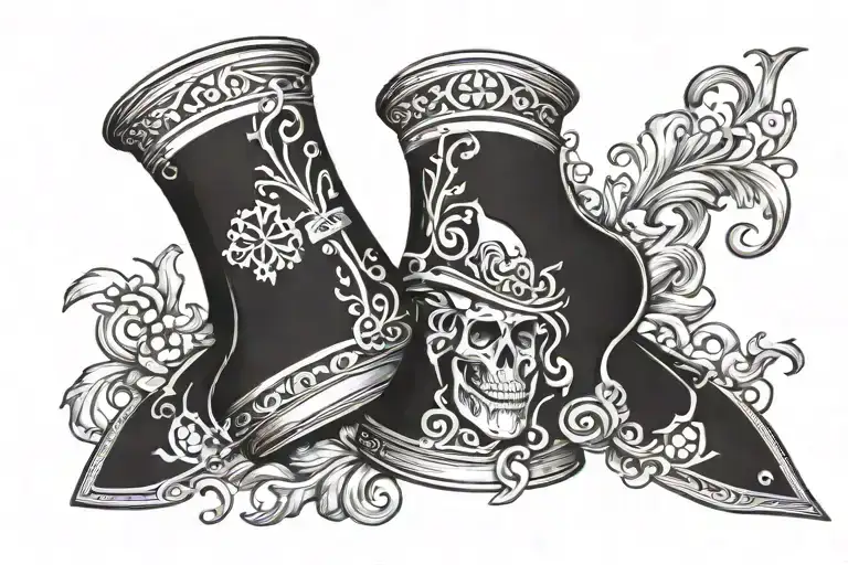 Western Style Tattoo With Gambling Lightning Playing Cards And Leather Swirl Type Design