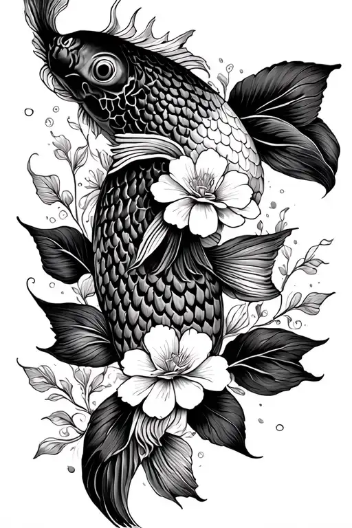 Koi Fish With Flowers