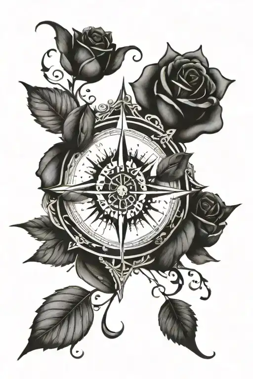 Rose And Compass Arm Sleeve Tattoo Design