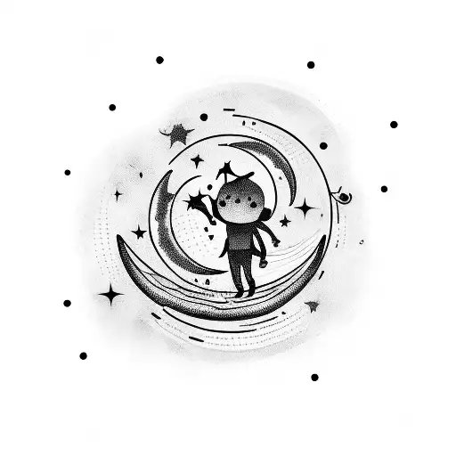 Moon With Stars And Musical Notes