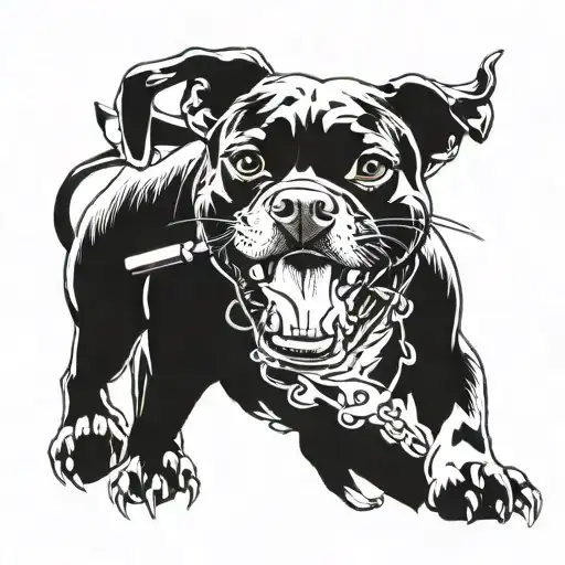 A Fierce Pitbull And A Roaring Motorcycle Intertwined In A Dynamic Composition