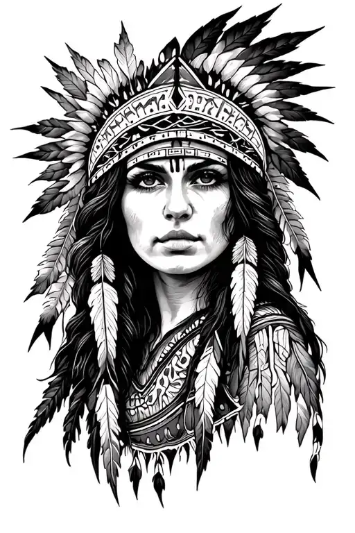 Wilderness And American Pride Themed Forearm Half Sleeve Tattoo With Female Native Face