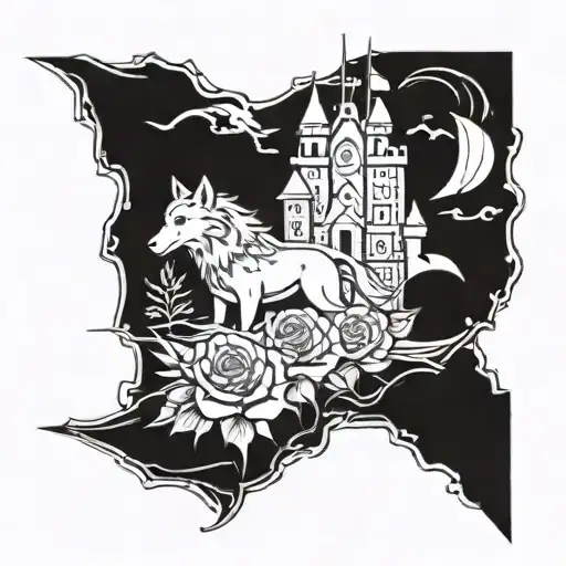 Roses Wolf Ship Castle