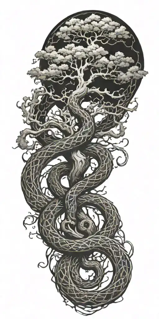 Yggdrasil With Jormungandr The World Serpent