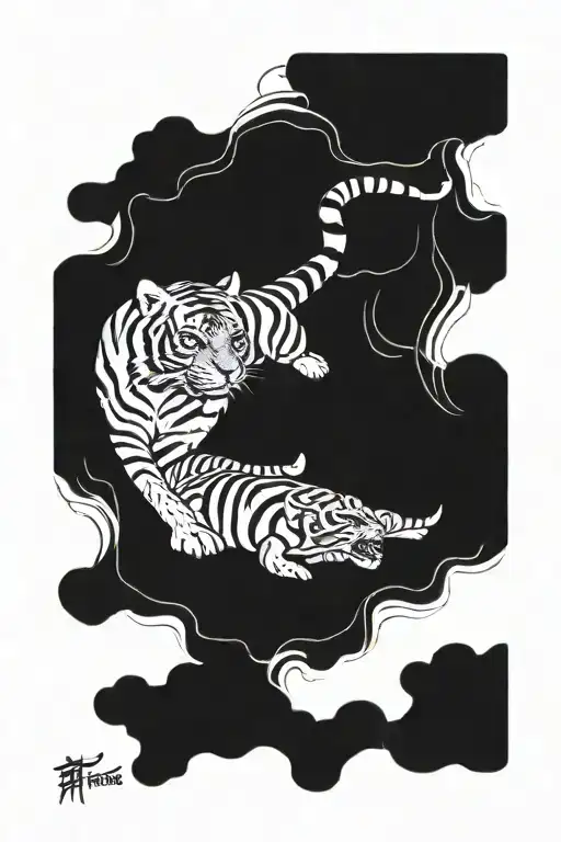 Tiger And Pisces On Forearm Sleeve Design