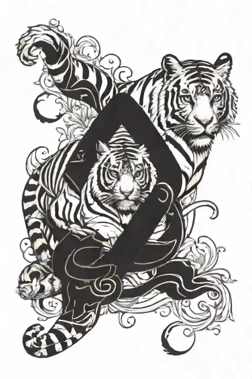 Tiger And Pisces Zodiac On Forearm Sleeve Design