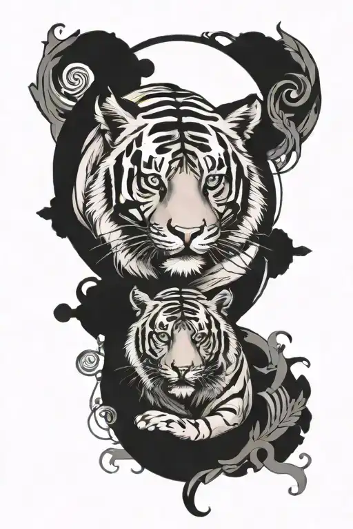 Tiger And Pisces Zodiac On Forearm Sleeve Design