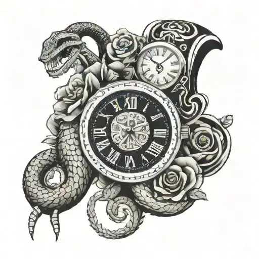 Big Watch With Roman Number With Rose Around Of Watch And Cobra Snake On It