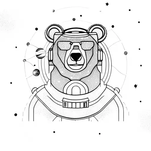 Bear In Space With Planets