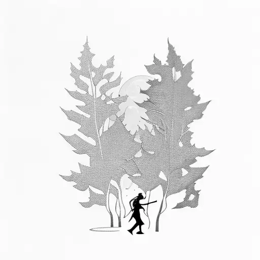 A Silhouette Of A Person Walking In A Forest With Musical Notes Floating Around Them