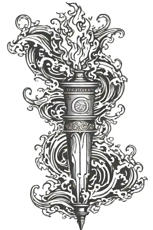 Fire Torch Surrounded By Water Waves Crashing