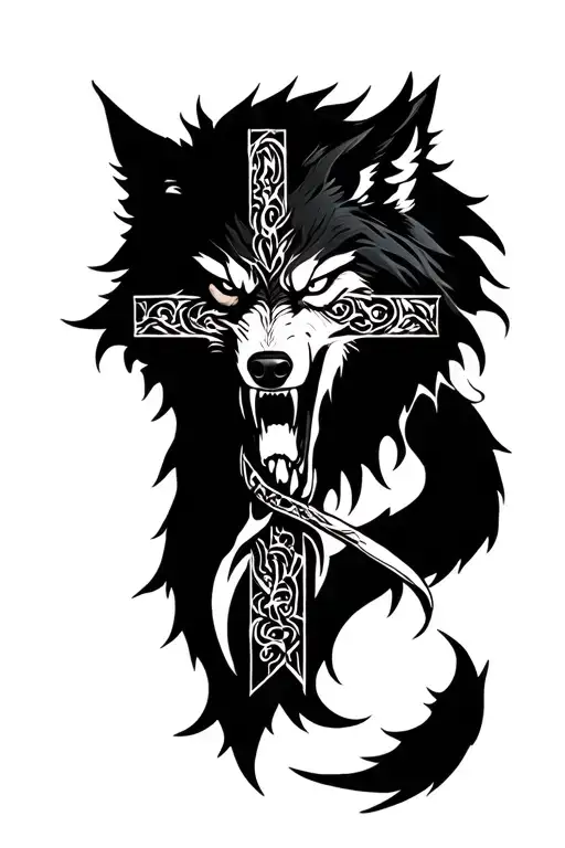 Wolf Angry With A Cross Intertwined