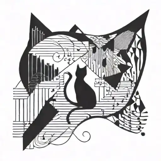 A Geometric Design Incorporating Musical Notes And A Silhouette Of A Cat