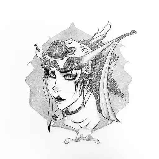 Dragon And Red-haired Girl Pirate With Him