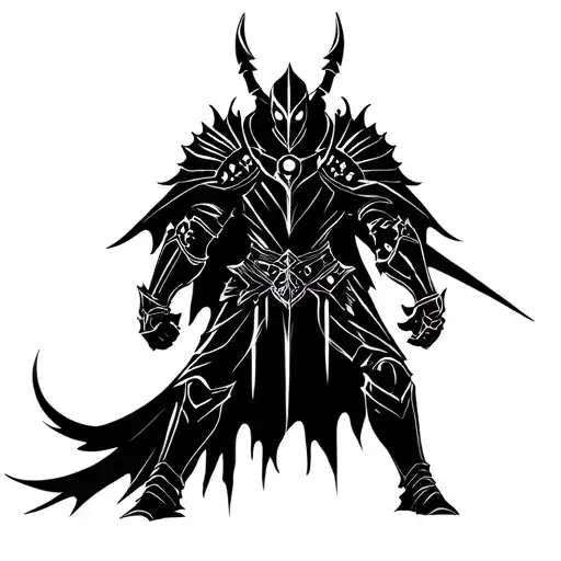 Full Black Knight With White Outline White Glowing Eyes