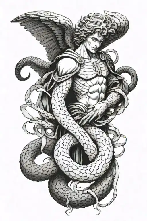 Archangel Michael Killing Coiled Snake