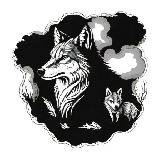 A Lonely Wolf With His Cub