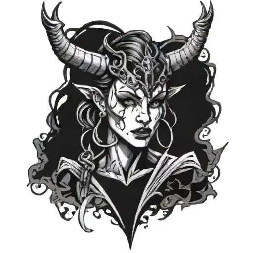 Pretty Female Devil With Sword And Horns