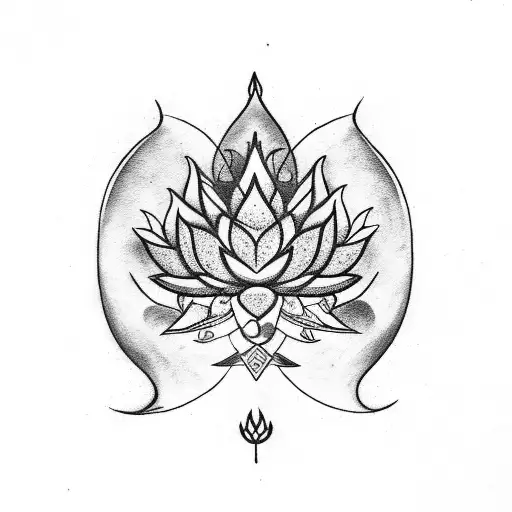 Lotus Plant Having Shiva Trishul And Krishna Peakcok Feather