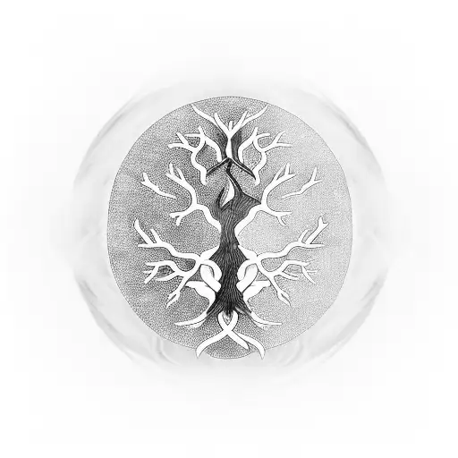 Ying And Yang Combined With Tree Of Life