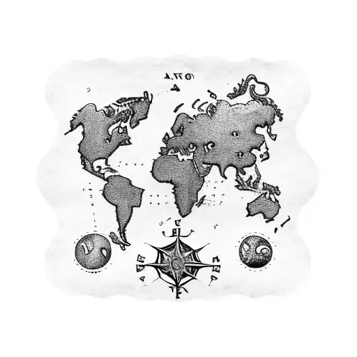 An Antique World Map With A Kraken Emerging From The Depths