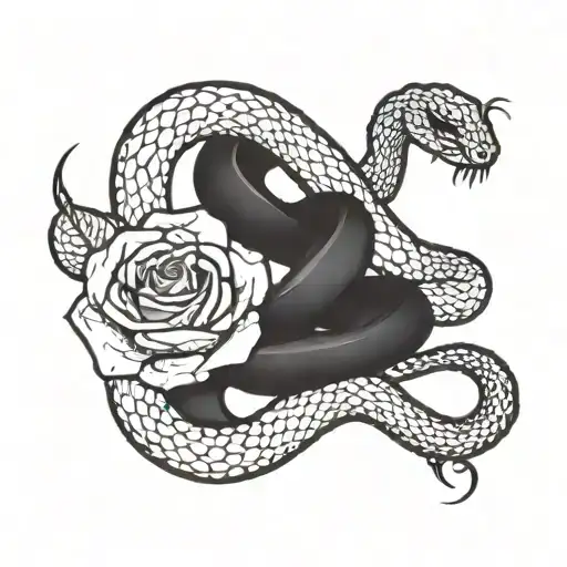 A Snake Encircling A Rose From Bottom To Top