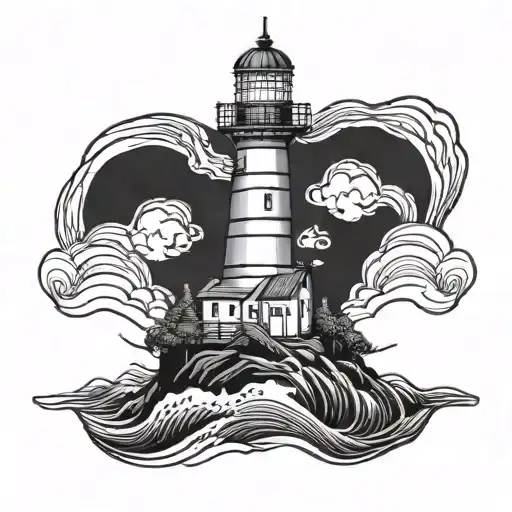 Lighthouse On A Hill Overlooking The Ocean Waves