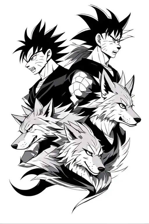 Super Saiyan Goku And Naruto Six Wolfes