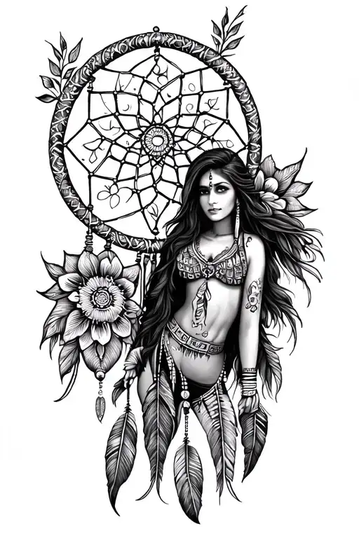 A Sexy Indian Girl And A Dream Catcher Very Detailed