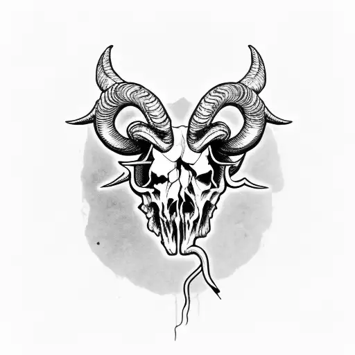 Ram Skull With A Big Dead Tree Growing Up Out Of The Eyes