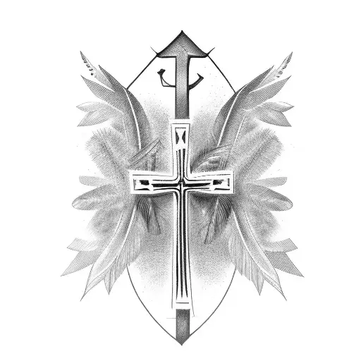 Christian Cross With Feathers