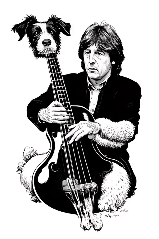 Paul Mccartney Playing His Bass With His Sheep Dog