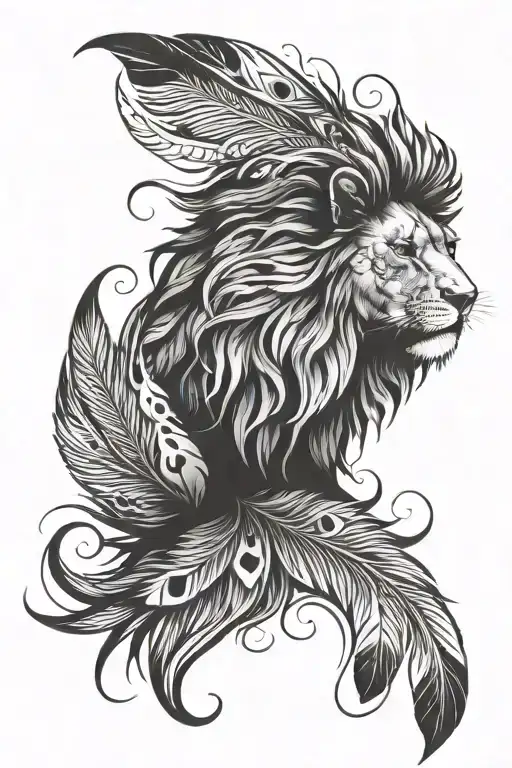 Lion With Peacock Feather