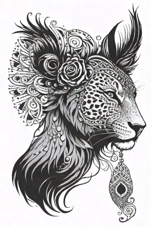 Hallf Right Side Lionface With Peacock Feathers