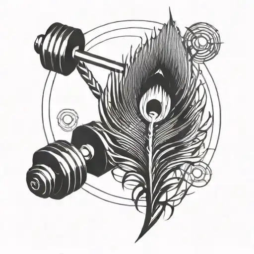 A Geometric Peacock Feather Intertwined With Barbells And Dumbbells