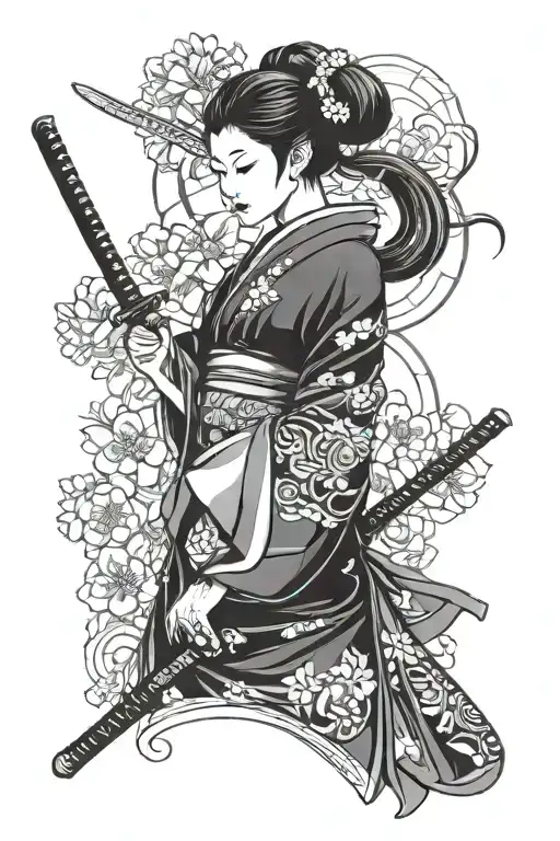 Geisha Holding A Katana