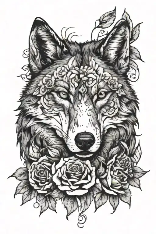 Wolf With Roses Covering Its Eyes