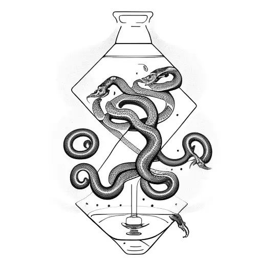 Snake Entangled In An Erlenmeyer Flask Like The Glass Of Hygia