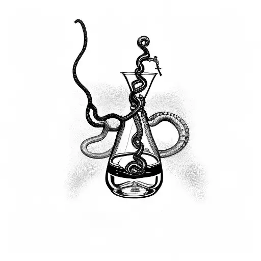 Snake Entangled In An Erlenmeyer Flask Like The Glass Of Hygia