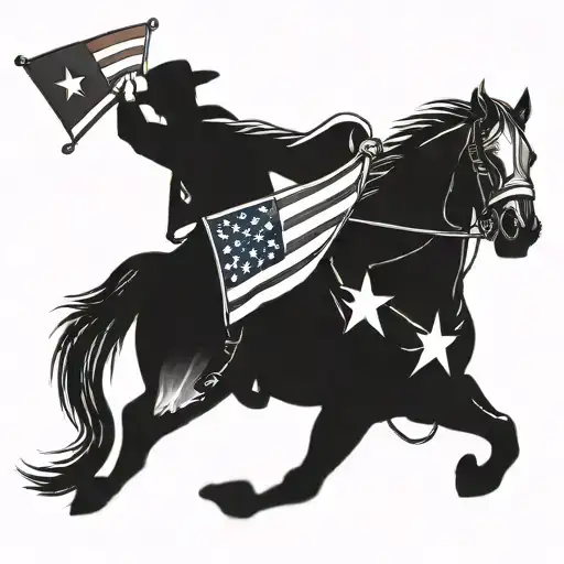 Futuristic Cowboy Riding A Cybernetic Horse While Holding A Glowing Texas Flag